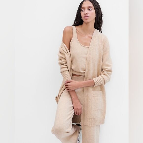GAP Cozy Longline Open Front Cardigan In Heather Oatmeal Cream Women's Size XS - Picture 1 of 9